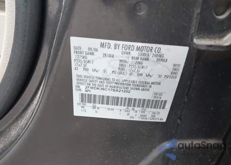 2007 Ford Edge Se from USA, damaged, VIN 2FMDK36C17BA21202